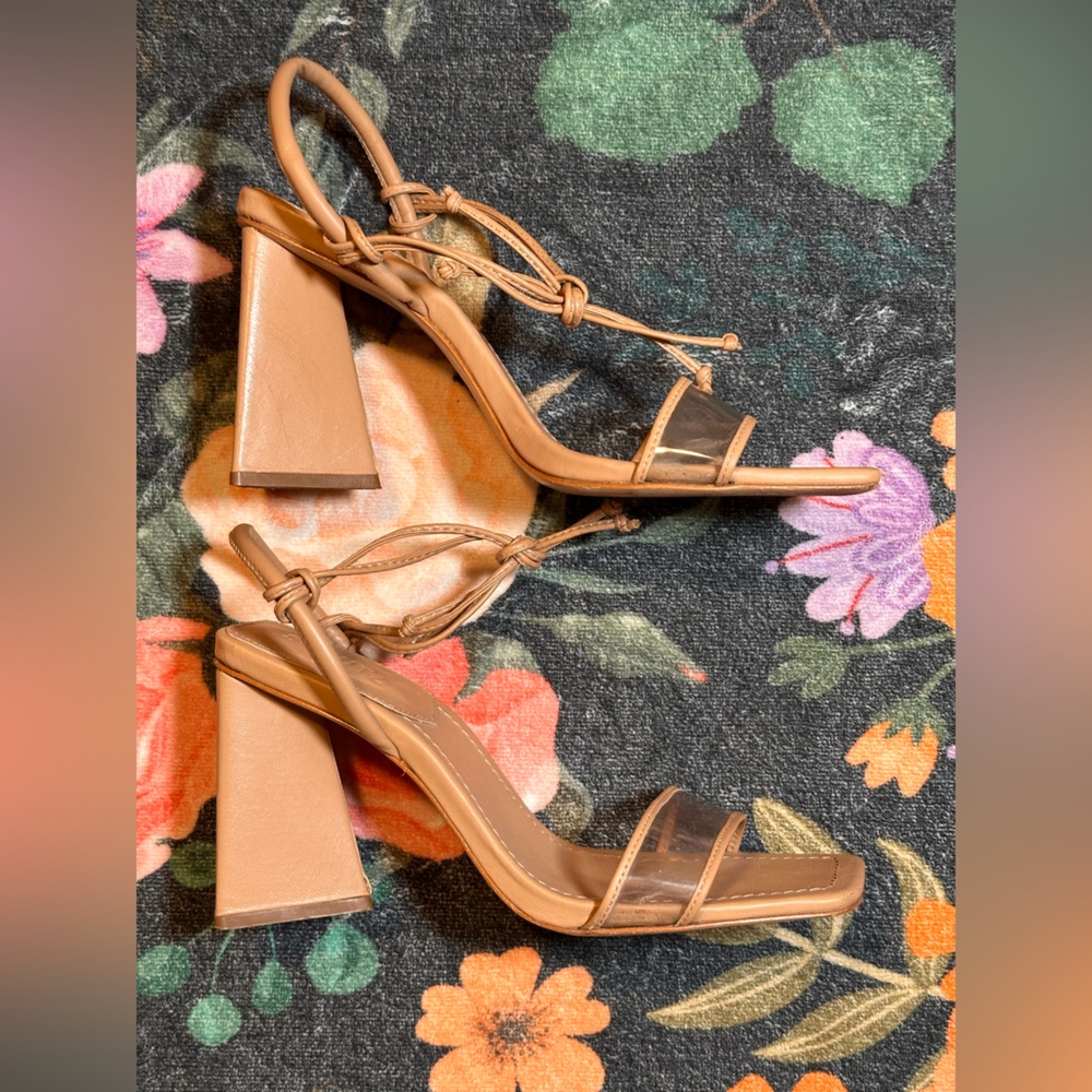 schutz gianna nappa leather honey beige heel platform sandal cream nude clear - Picture 4 of 7